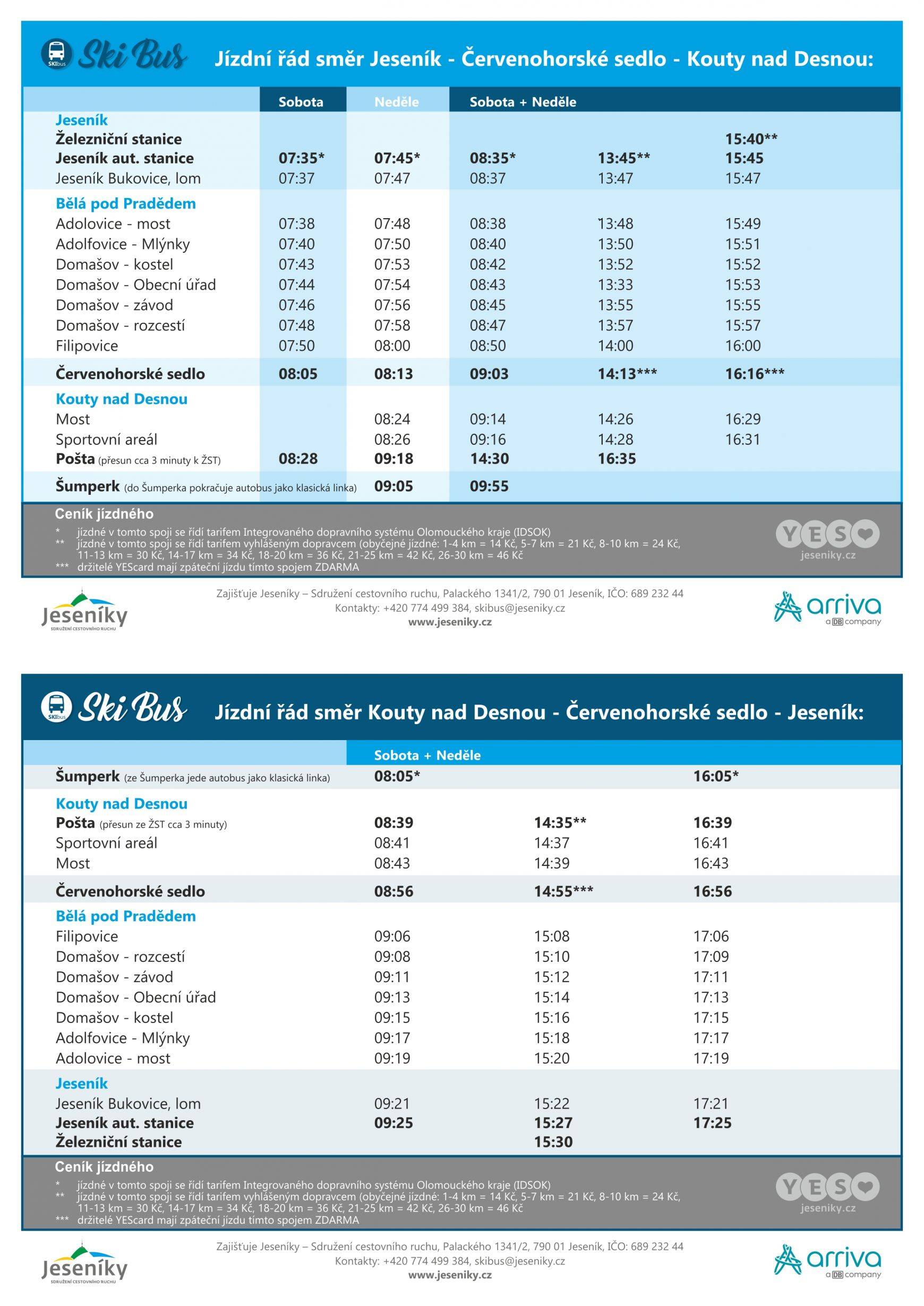 Skibus - jízdní řád